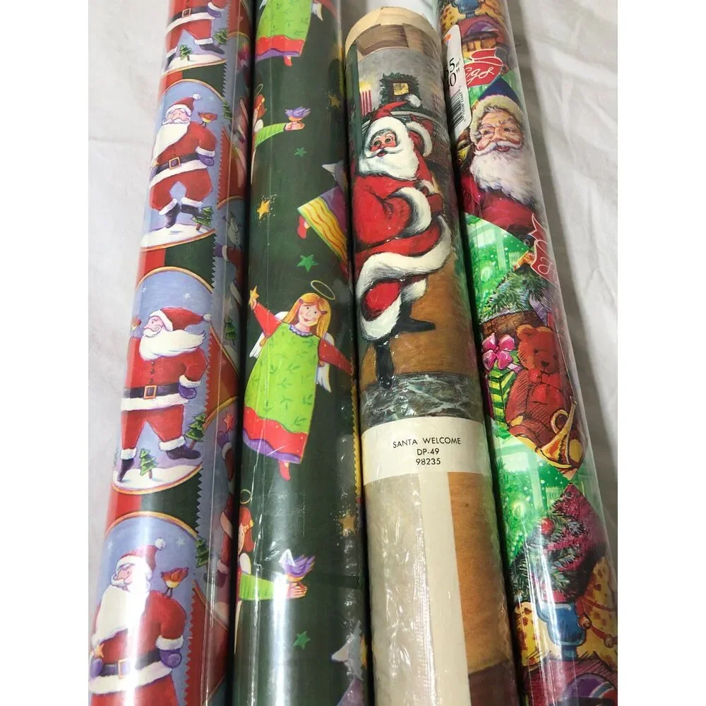 Lot 4 Vtg Cleo Christmas Wrapping Paper 150 SqFt Jumbo Gift Wrap Door Decoration